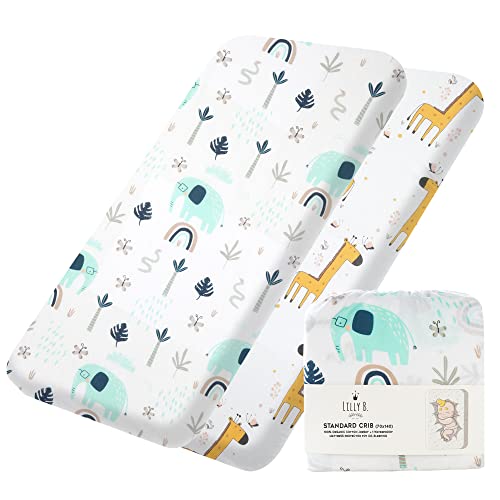 Lilly B. Coton Bio GOTS 2 Matelas 70x140 Draps, Compatible avec Next2me, Snuzpod et Tous Les Berceaux, Mini Berceaux jusqu'à 70x140cm Pack de 2 Draps (Jungle - sans Protège) Cover