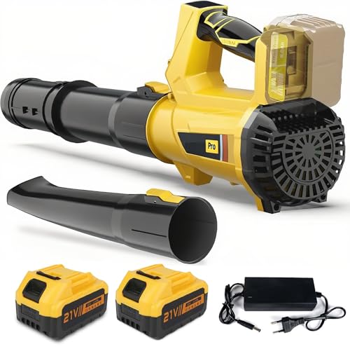 Soplador de Hojas Bateria, Soplador de Hojas con Bateria de 5,2Ah, 6 Velocidades, Indicador LED y Correa para el Hombro, Soplador de Aire Potente, 240 Km/h, para Limpieza de Nieve (con 2 Batería)
