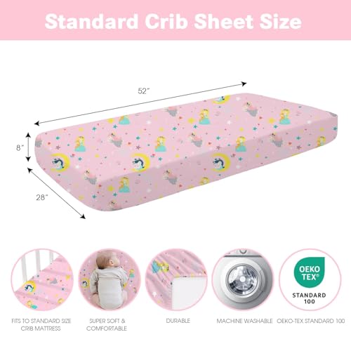 Image of Plushii 4 Pack Fitted Crib Sheets for Baby Girls, 28 inchx 52 inch Extra Soft Microfiber Crib Sheet Set for Standard Crib & Toddler Mattress Pad, Rabbit & Moon & Bunny & Pink