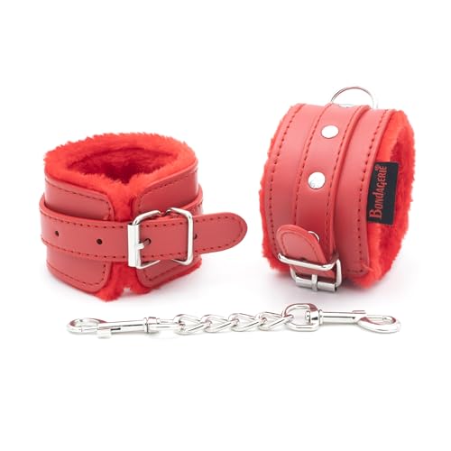 BONDAGERIE® Manette per coppia pelose peluche sexishop rosse 100% materiale sicuro, donna uomo lui lei