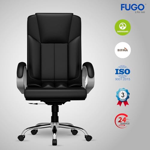Image of FUGO FG17 Orthopedic Boss Chair with 3 Year Warranty, Leatherette Office Chair, Ergonomic Executive Chair with Spacious Cushioned Seat, Heavy Duty Metal Base, Rocking Function (Black)