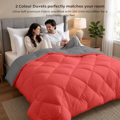 Image of AYKA Reversible Comforter 220 GSM Microfiber Reversible AC Comforter /Blanket for Winter /Quilt /Duvets for King Size Double Bed Comforter (90 * 100, Red & Grey)| TC - 220