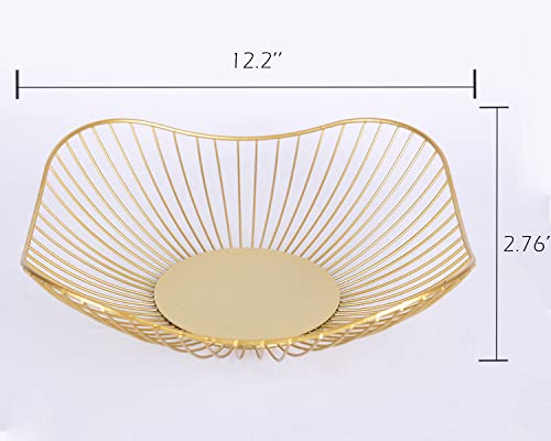 Ibwell Short Curved-Edge Modern Creative Stylish Single Tier Dish,Metal Iron Wire Fruit Vegetables Bread Decorative Stand Serving Bowls Basket Holder (Gold) #TOP1