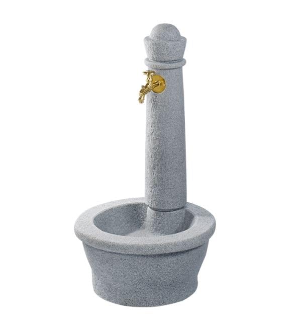 Gartenbrunnen Roma-Stein, Grau, Naturstein, Höhe 100 cm, Breite 54 cm und Tiefe 54 cm