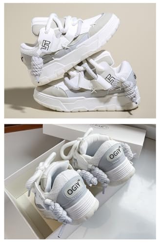 Y2K Wanderschuhe für Damen, niedliche Wanderschuhe, dicke Sohle, flache Plattform, klobig, Kawaii-Stil, GRAU, 37.5 EU
