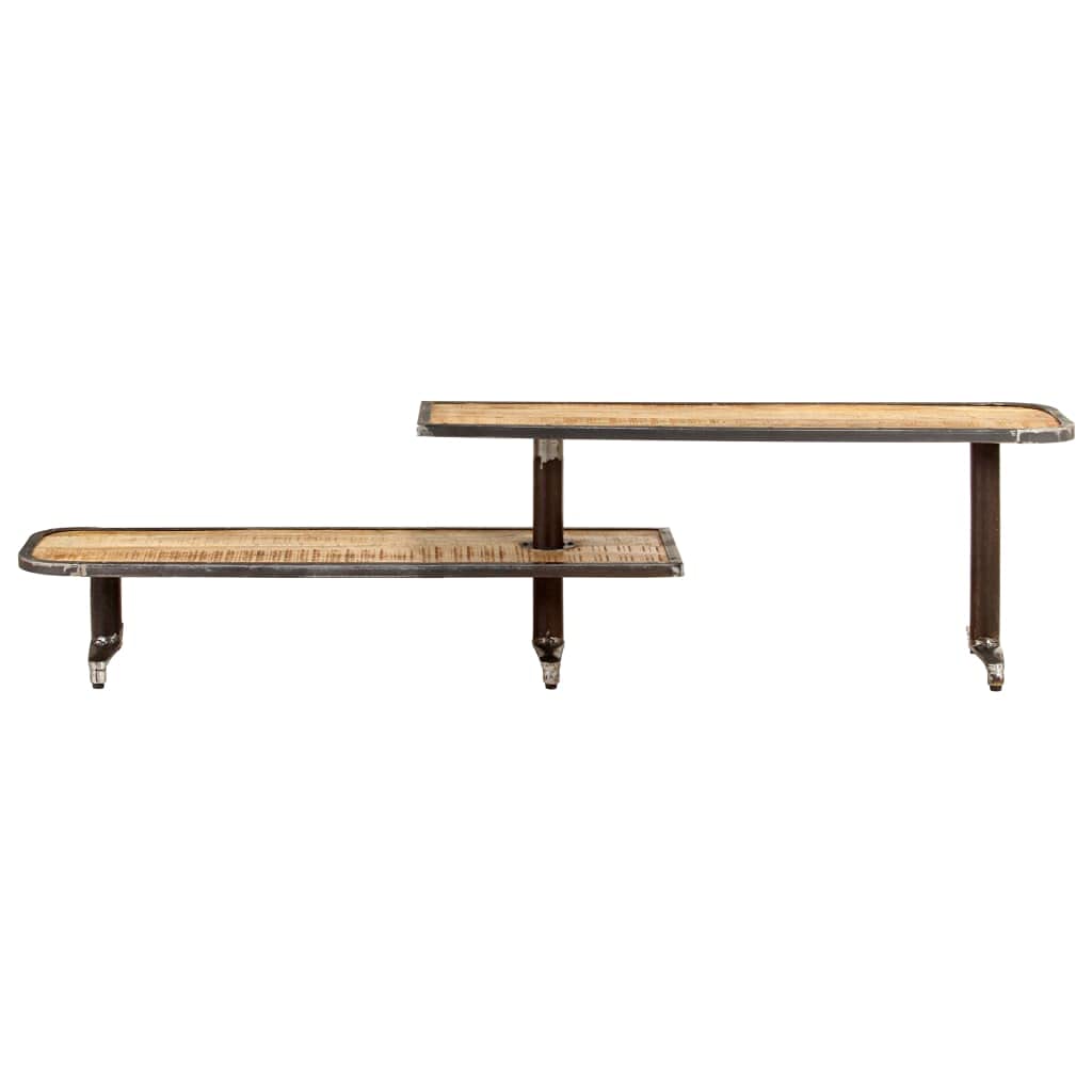 Mobile Porta TV 160x30x40 cm in Legno Massello di Mango | Credenza bassa industriale per soggiorno e camera da letto, con due ampi ripiani a giorno per dispositivi e libri.