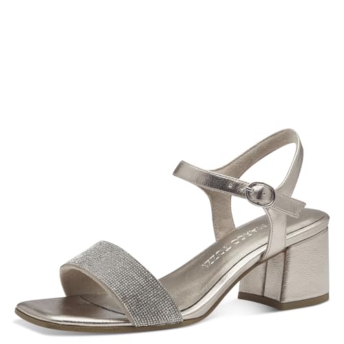 MARCO TOZZI Damen Sandalen mit Absatz Glitzer Elegant, Gold (Platinum), 40 EU