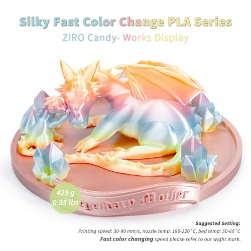 Image of ZIRO 3D Printer Filament PLA, Fast Color Change Silk, 1KG 1.75mm Candy | Fast Color Change, Shine Surface, Fit for Most FDM Printer, 1.75mm 1KG Spool, Dimensional Accuracy + /-0.03mm