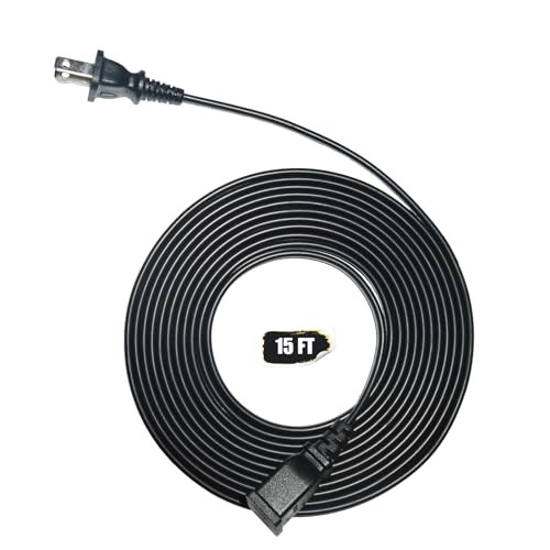 Jplenty 2 Prong Extension Cord for Indoor/Outdoor Use 15ft Long - Ideal for Christmas Lights Lamps Cameras Household Appliances-Black