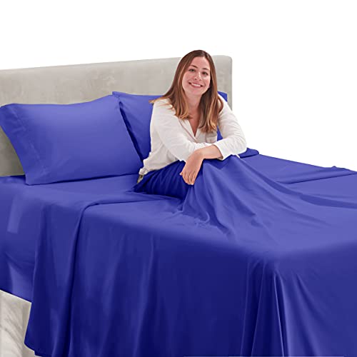 Image of Hearth & Harbor Extra Deep Pocket King Sheets Set - 4 Piece Hotel Luxury Bed Sheets Set Fits Up to 24 inch Mattress - Ultra Soft Luxury Bed Sheet Set - Soft & Breathable, Royal Blue | 4 Piece Bed Sheet Set, Ultra Soft & Breathable, Fits Up to 24 inch Mattress, Hotel Luxury