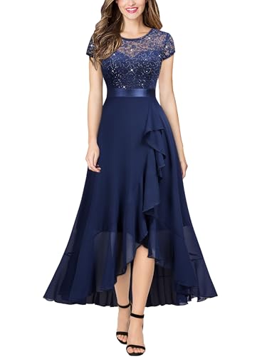 Miusol Women's Scoop Neck Sequined Floral Lace Ruffle...