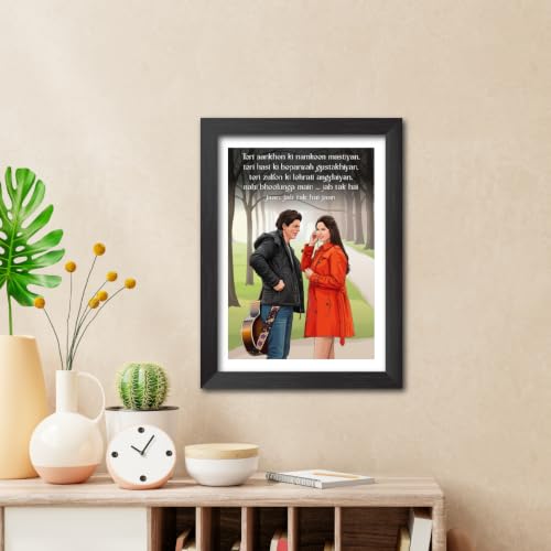 Image of TenorArts Jab tak Hai Jaan Poster Bollywood Movie Shah Rukh Khan Quotes Vector Art Vector Art Posters Photo Framed Painting With Black Wooden Textures (12inches x 9inches)