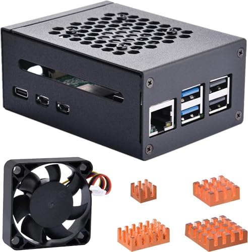 GeeekPi Metal Case for Raspberry Pi 5, Pi 5 Case with 4010 PWM Fan and Copper Heatsinks for Raspberry Pi 5 4GB/8GB, Support Official Pi 5 Active Cooler, X1000/X1001/X1003/N04/N05 PCIe Peripheral Board