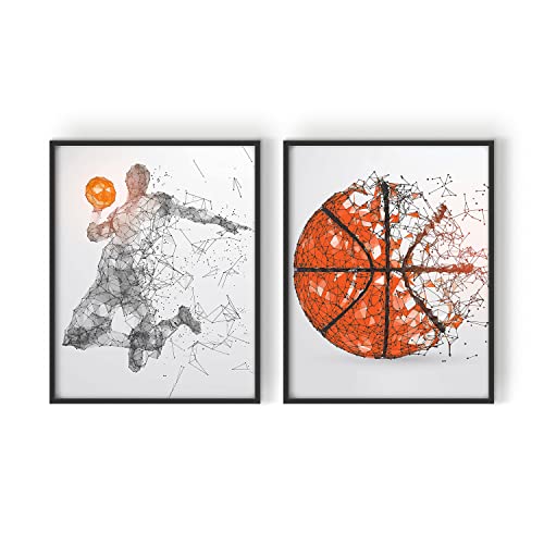 Basketball Wall Art Prints - Set Of 2 (11X14) Unframed Basketball Posters - Basketball Room Decor For Men Kids Teenagers - Basketball Poster Set For Bedroom Man Cave - Basketball Wall Decor - Basketball Boys Bedroom Decor - Geometric #TOP4