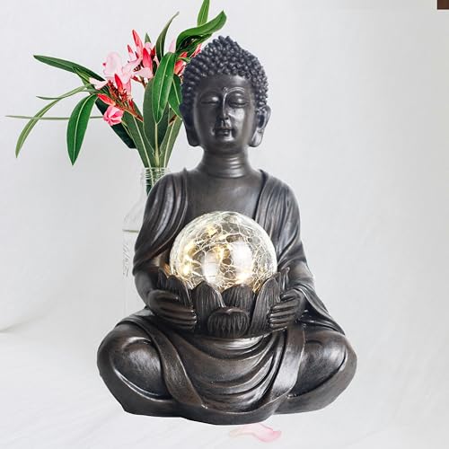 Tolatr Solar Buddha Statue Outdoor Garden Zen Decor Statues Buddha Sculpture for Home Patio, Yard, Garden or Indoor Meditation Spaces 8.9'