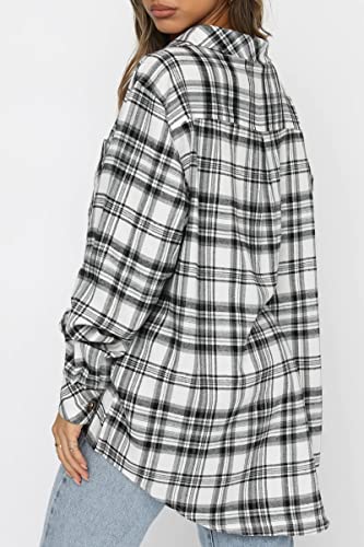 Image of CHYRII Womens Button Down Flannel Shirts Long Sleeve Plaid Shackets Business Casual Blouse Top