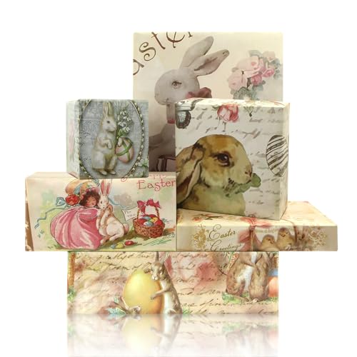 Papier cadeau de Pâques lot de 6 feuilles aquarelle 71x51 cm