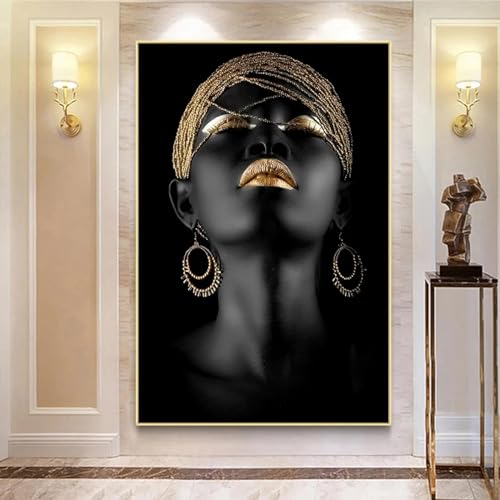 Toile d'art moderne femme noire africaine 70x117 cm pour décoration salon