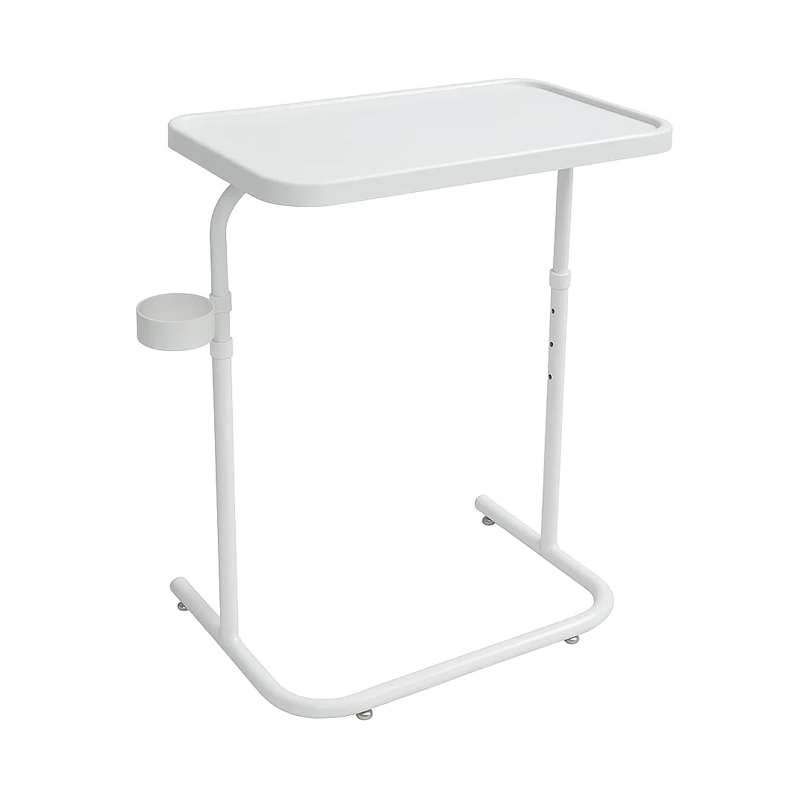 SUNNYNEST Overbed Table Adjustable Height Sofa Side Table – Foldable Metal Console Table Laptop Drink Stand for Living Room & Bedroom Hospital (White)