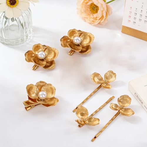 6 Pinzas para Cabello Flor Dorada para Mujer miniatura 7