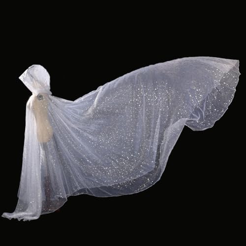 Women Wedding Tulle Cape Hooded Elf Cloak Bridal Dress Robe with Long Train4