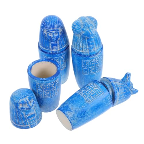 DIYEAH 4 Piezas Artefactos Egipcios Antiguos Jarrones Canópicos Azules Figuras Hijos de Horus Decoración Histórica para Entusiastas Mitología