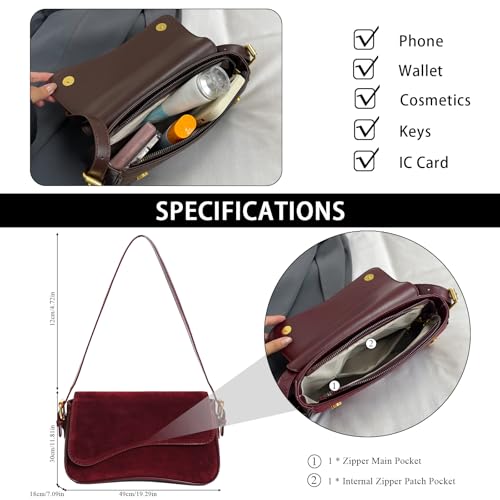 Suede Shoulder Bag Brown Suede Handbag Fall Suede Purse with 2 Shoulder Straps Suede Crossbody Bags for Women4