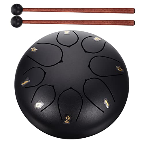 Vaguelly 6 Inch 8 Note Mini Steel Tongue Drum Portable Percussion Instrument Polished Black