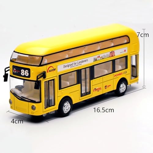 Image of DEOXY Double Decker Bus Diecast Metal London Bus Open Door Light & Music Model Pull Back Toys for Boy Kids (6008 Yellow)