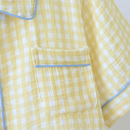 Womens Gingham Pajama Set Cotton Cute Pj Set Color Block Shirts 2 Piece Bridal Sleepwear Plaid Lounge Set2