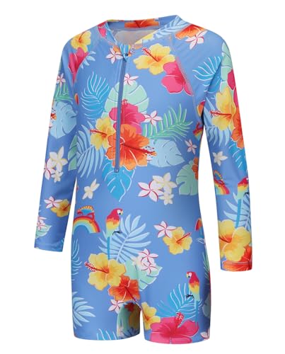 Image of Girls One Piece Swimsuits for Girls Long Sleeve Bathing Suit Sun Protection Rash Guard with Front Zipper 3-16 Years
