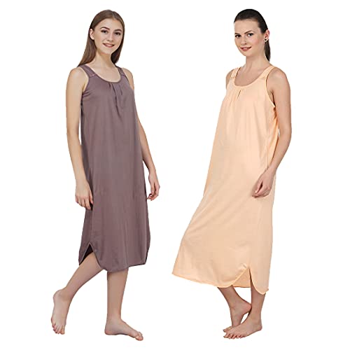 Image of BLAZON Women's Cotton Hosiery Solid Maxi Nighty Slip (Pack of 2) Available Sizes: S, M, L, XL, 2XL, 3XL, 4XL, 5XL