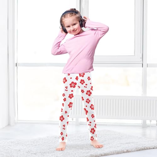 Red Flower Print Girls Leggings Ultra Soft Compression Yoga Gym Pants for Kids 4-10T4