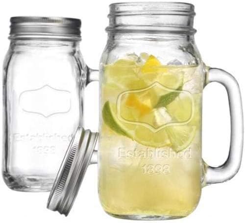 Miniatura 3 de Tazas de vidrio Mason con asa y tapas de lata (juego de 4) Idea de regalo con logotipo de fecha establecida en relieve, para café, jugo, ponche,