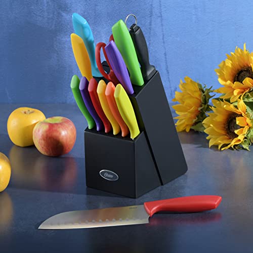 Oster Kade 14Pc Stainless Steel Kitchen Knife Cutlery Set W/ Black Block, Mixed Colors #TOP2