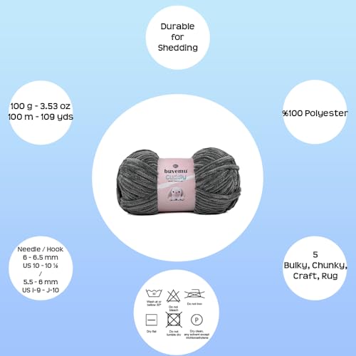 Image of Cuddly Velvet Chenille Yarn, Super Soft Fluffy Bulky for Knitting Crocheting Crafting Blanket Amigurumi, Durable for Shedding, 3.53 Ounces (100 Gram) 109 Yards (100 Meters) (Dark Gray)