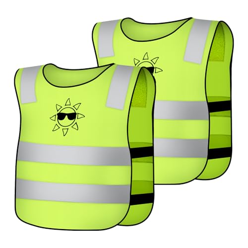 AYBUY 2 Pezzi Giubbotto di Sicurezza per Bambini, Giubbotto Rifrangente per Bambini, Gilet Catarifrangente Alta Visibilità per Corsa, Ciclismo e Gite Scolastiche, Sole