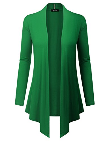 BH B.I.L.Y USA Women's Open Front Drape Hem Lightweight Cardigan with Pockets Kelly Green XX-Large