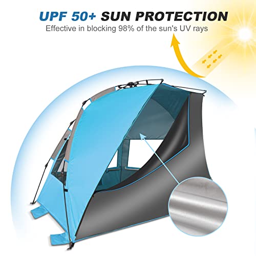 TAGVO Strandmuschel, UV-Schutz Strandzelt, Tragbare Pop-Up Zelte, Unterstände für den Strand, Sonnenschutz Gute Belüftung 4 Personen Sonnenschutzzelt Camping Unterstände – Bild 4