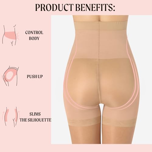 Image of CALZITALY High Waist Tights Tummy Control Top - 20 Denier Shaping Pantyhose, Sheer Shaping Tights for Women All Day Use