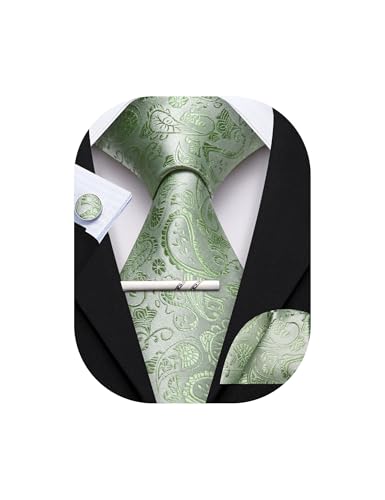 Image of YOHOWA Mens Ties Set Wedding Paisley Neckties with Handkerchief Cufflinks Formal Business