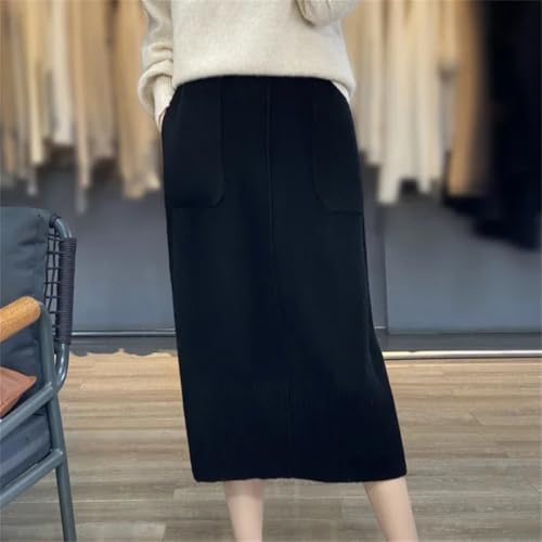 Women's Winter 100 Percent Knitted Cashmere Skirt Solid Wool Commuter Straight Skirts3