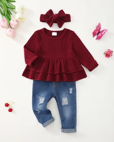 Image of Renotemy Baby Girl Clothes Toddler Girl Clothes Outfits Infant Clothing Jeans Pants Set Cute Clothes Set for Girls