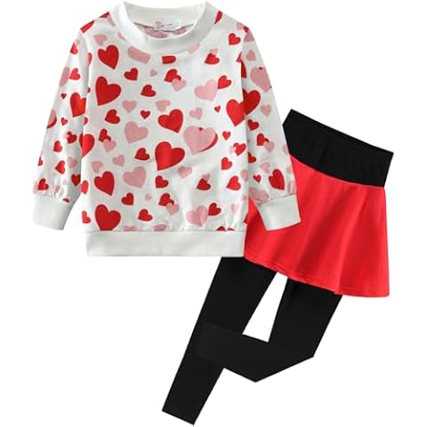 Tkria Toddler Girls Clothes Sets Heart Print Sweatshirt and Legging Pantskirts Girls 2 Pieces Outfit Baby Winter Pants Set for Little Kids Size 7-8 Years Cover