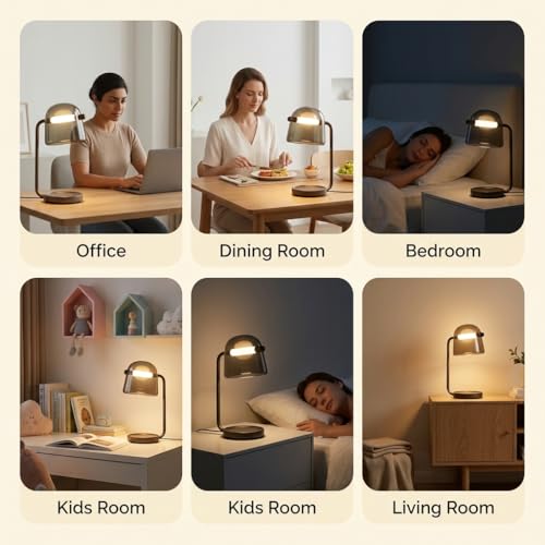 Image of Decor chronicle Table Lamp 3-Color CCT (Warm + Natural + Cold White) Black Metal & Glass Dome Shade LED Desk Lamp for Bedroom Living Room Office