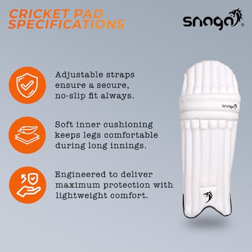Image of Snaga Premium Moulded Cricket Batting Legguard Pads for Boys & Youth with Advanced Shock Absorption, High-Density Foam Padding, Adjustable Straps, and Ergonomic Design (25 INCH Youth)