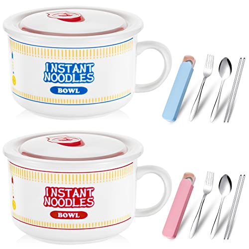 LOORGVEL Ramen Schüssel Keramik - Mit Deckel & Griffen Mikrowellengeeignet