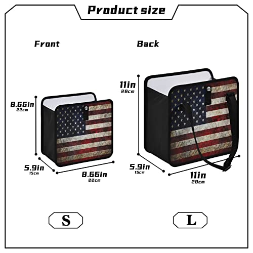 Image of American Flag Vintage Car Trash Can Foldable Hanging Car Trash Bag Bin Auto Garbage Can Leak-Proof Car Organizer(Large)