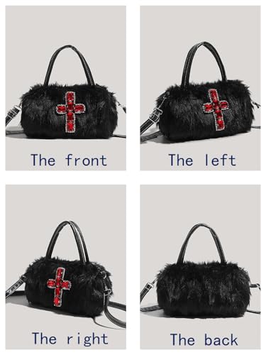 Y2K Retro Crossbody Bag Faux Fur Purse Goth Style Fluffy Handbag Punk Women Bag Soft Plush Fur Bag Fur Large Tote Handbag3