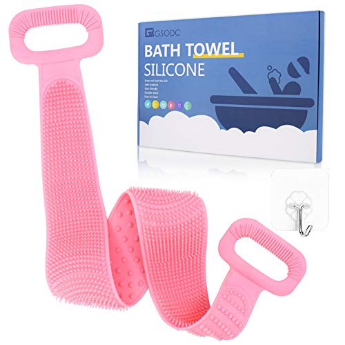 Shower Brush Silicone Back Scrubber For Shower, Bath Body Brush With Long Handle,Double Sided Brush Head Bath Body Exfoliating Cleaner Brushes?GSODC Natural Soft Silicone Back Scrubber